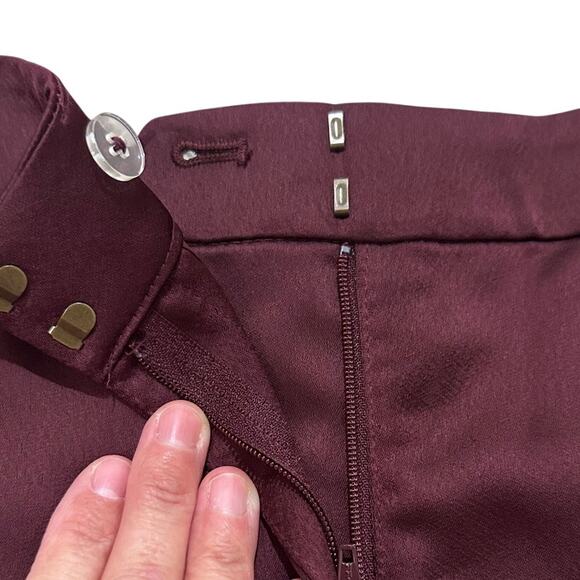 NEW Satin Ankle Trousers Silk Tulip Hem With Pockets Quiet Luxury, Port, size 8 - Picture 9 of 11